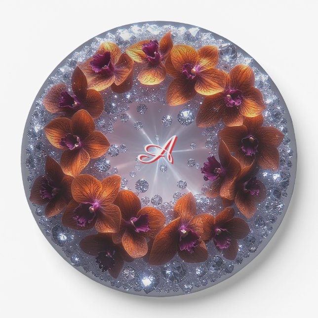 Elegantes Arrangement mit Orchideen Pappteller (Vorderseite)