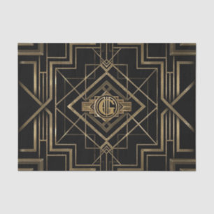Elegantes Art Deco 1920er Black & Gold Tissue Pape Seidenpapier