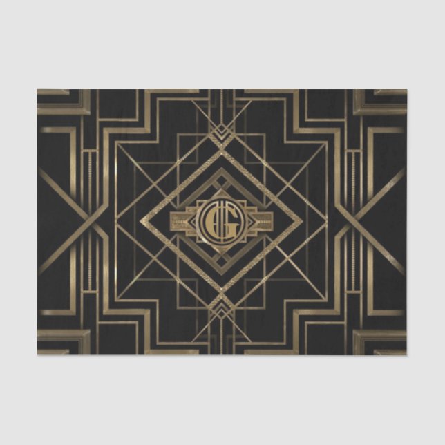 Elegantes Art Deco 1920er Black & Gold Tissue Pape Seidenpapier (Vorderseite)