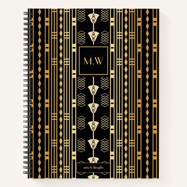Elegantes Art Deco Abstraktes Monogramm Notizbuch (Vorderseite)