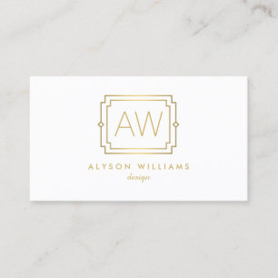 Elegantes Art Déco Beruflich Monogram White/Gold Visitenkarte