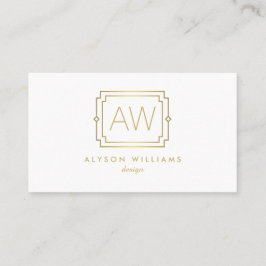 Elegantes Art Déco Beruflich Monogram White/Gold Visitenkarte