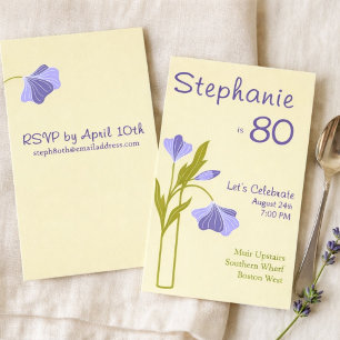 Elegantes Art Deco Blumig Lavendel 80. Geburtstag Einladung