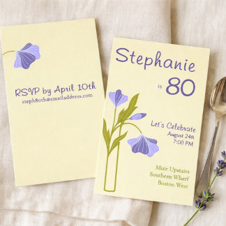 Elegantes Art Deco Blumig Lavendel 80. Geburtstag  Einladung