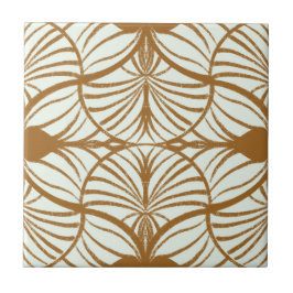 Elegantes Art Deco Brown & Mint Gouache Scallops Fliese