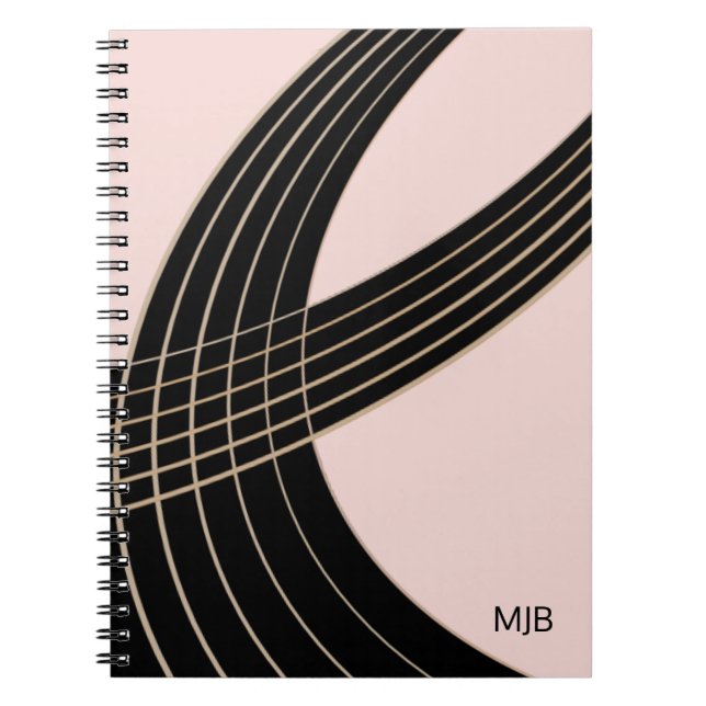 Elegantes Art Deco Curves Muster mit Monogramm Notizblock (Vorderseite)