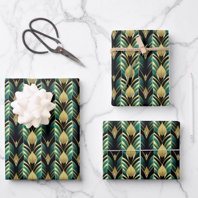 Elegantes Art Deco Fliesenmuster Geschenkpapier Set (Vorderseite)