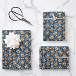 Elegantes Art Deco-Fliesenmuster-Party Geschenkpapier Set