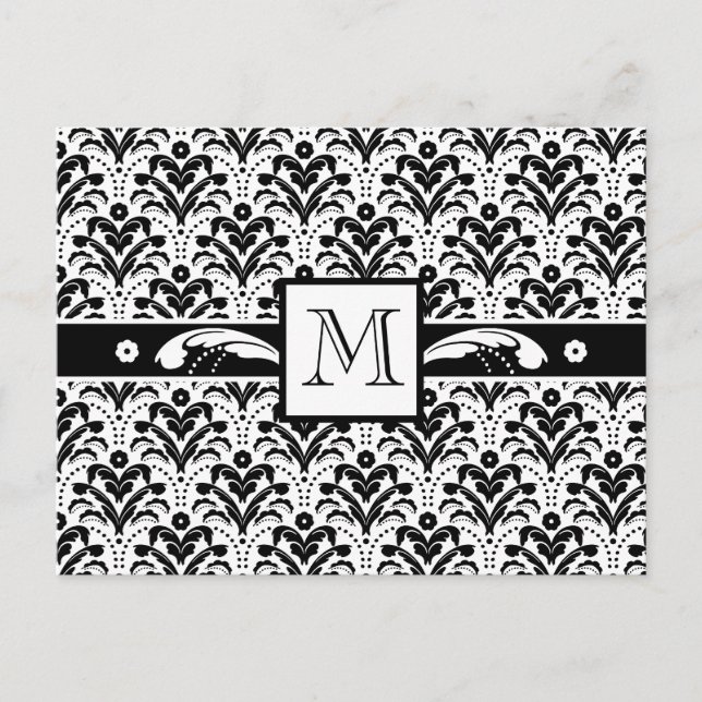 Elegantes Art Deco Floral Damask Custom Monogram Postkarte (Vorderseite)