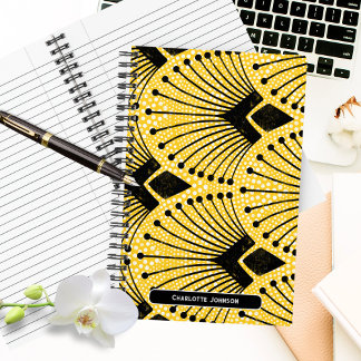 Elegantes Art Deco Gelbes Pfauenmuster Notizbuch