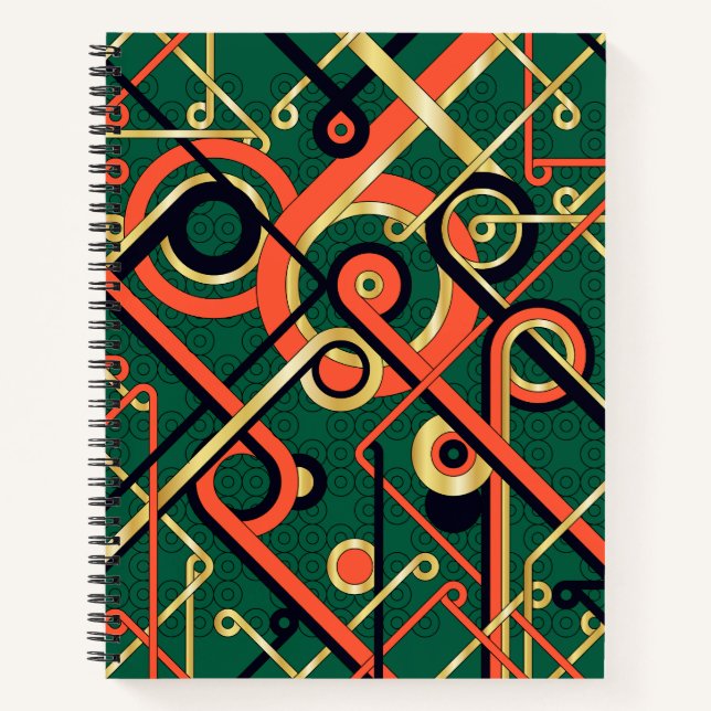 Elegantes Art Deco Geometric Spiral Notebook Notizbuch (Vorderseite)