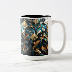 Elegantes Art Deco Gold Gems Perlen Türkis Schwarz Zweifarbige Tasse