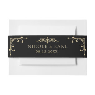 Elegantes Art Deco Gold Retro Hochzeit Schwarz  Einladungsbanderole