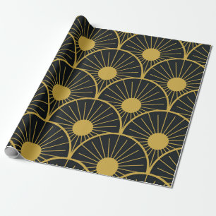 Elegantes Art Deco Gold Sonnenmuster auf Schwarz Geschenkpapier