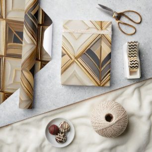 Elegantes Art Deco Gold- und Cremefarbenes geometr Geschenkpapier