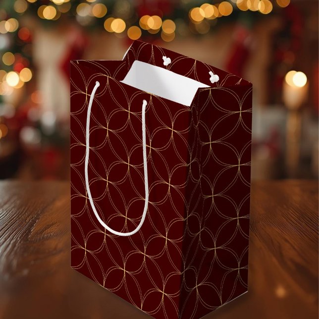 Elegantes Art Déco goldenes Muster Mittlere Geschenktüte (Elegant Art Deco gold burgundy pattern Medium Gift Bag)