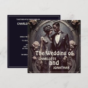 Elegantes Art Deco Hochzeitspaar - Einladung