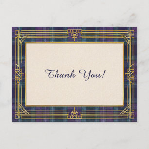 Elegantes Art Deco Karo Danke schön Postkarte