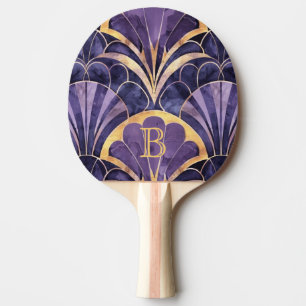 Elegantes Art Deco Lila- und Gold-Monogramm-Design Tischtennis Schläger