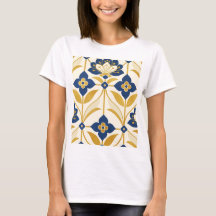 Elegantes Art Deco Marineblau & Gold Blumenmuster