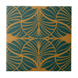 Elegantes Art Deco Mustard & Aquamarine Gouache Sc Fliese