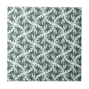 Elegantes Art Deco-Muster mit grünem Blattwerk Fliese