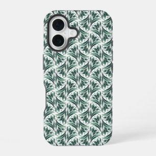 Elegantes Art Deco-Muster mit grünem Laub iPhone 16 Hülle