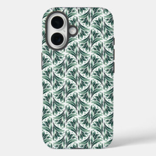 Elegantes Art Deco-Muster mit grünem Laub iPhone 16 Hülle