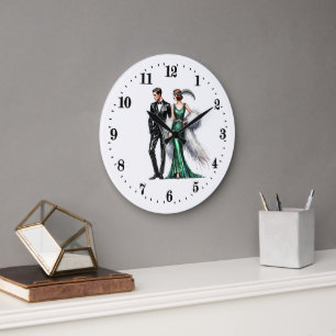 Elegantes Art Deco Paar Große Wanduhr