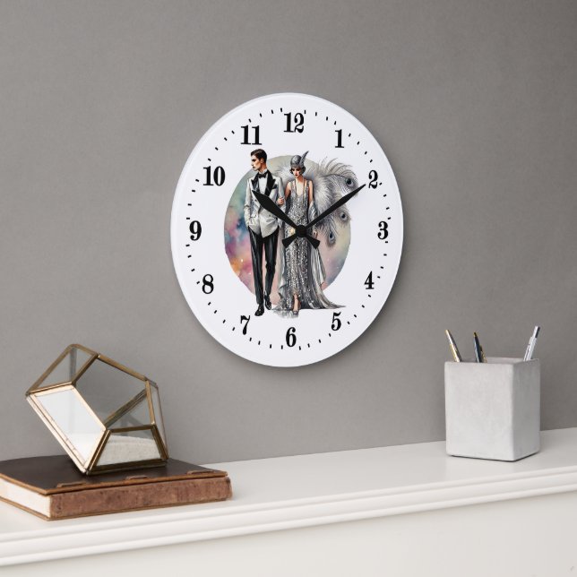 Elegantes Art Deco Paar Große Wanduhr (Büro)