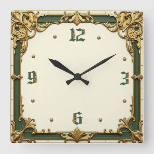 Elegantes Art Deco  Quadratische Wanduhr