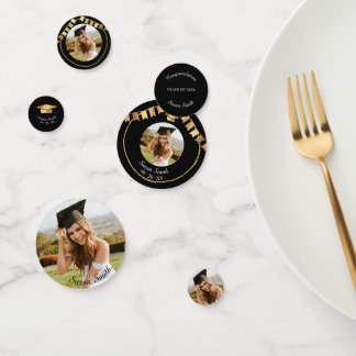 Elegantes Art Deco-Schwarz-Gold-Absolventenfoto Konfetti