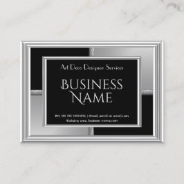 Elegantes Art Deco Silver Black Geometric Metal Visitenkarte