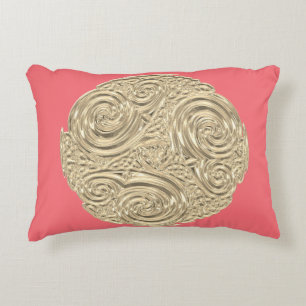 Elegantes Art Nouveau Gold Korallenrosa Dekokissen