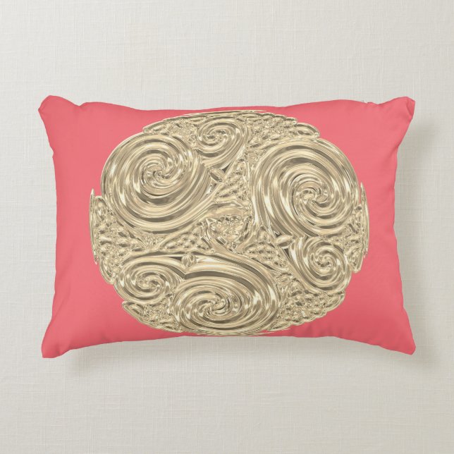 Elegantes Art Nouveau Gold Korallenrosa Dekokissen (Vorderseite)