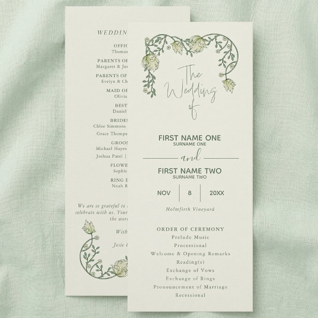 Elegantes Art Nouveau Hochzeitsprogramm mit floral Programm (Elegant art nouveau vintage floral wedding program)