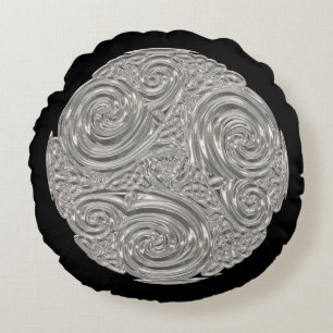 Elegantes Art Nouveau-Silber-Schwarz-Medaillon Rundes Kissen