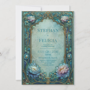 Elegantes Art Nouveau Türkis Florales Bogenförmige Einladung