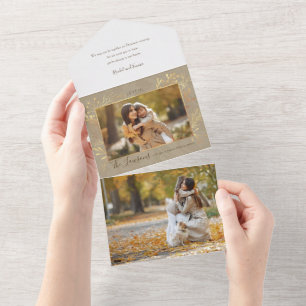 Elegantes Artisan Gold Blätter Foto All In One Einladung