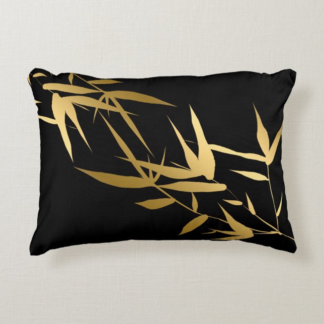 Elegantes Asian Black Gold Bamboo für Zuhause Dekokissen (Vorderseite)
