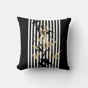 Elegantes Asian Schwarz-weiß Stripe Gold Bamboo Kissen