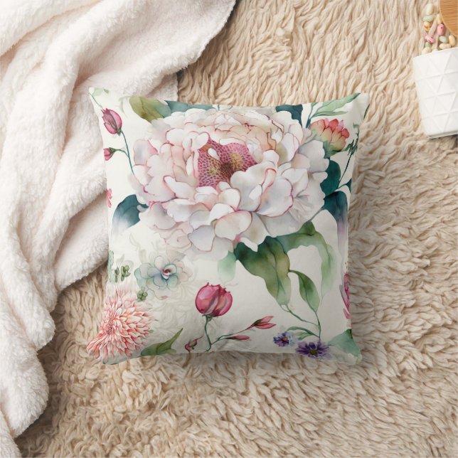 Elegantes, asiatisches Blumenmuster Kissen (Decke)
