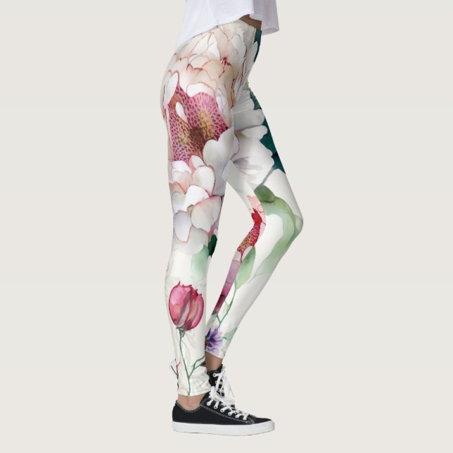 Elegantes, asiatisches Blumenmuster Leggings (Rechts)