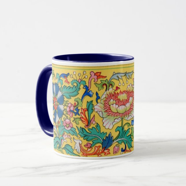 Elegantes asiatisches Blumenmuster Schöner Hinterg Tasse (Vorderseite Links)