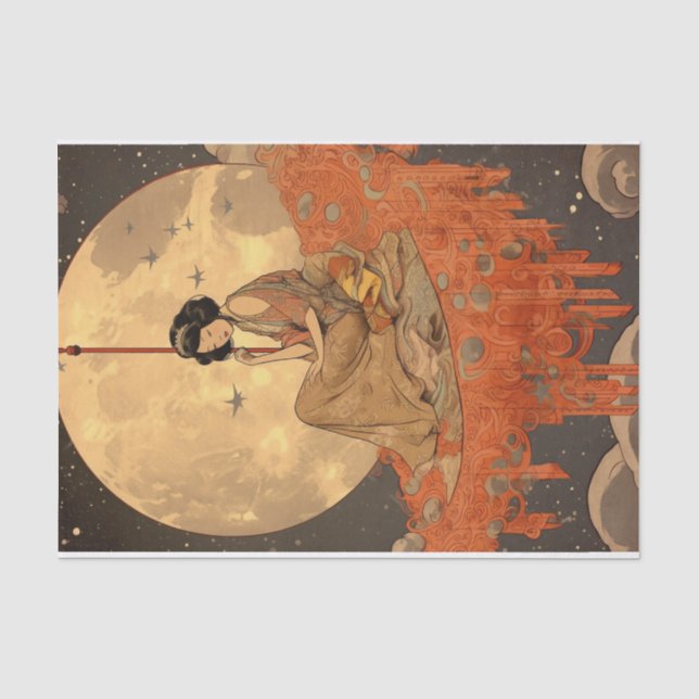 Elegantes asiatisches Moon Sitter Dekoupage Crafti Seidenpapier (Vorderseite)