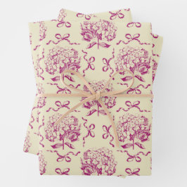 Elegantes ästhetisches Hydrangea Bow Pink Toile Mu Geschenkpapier Set