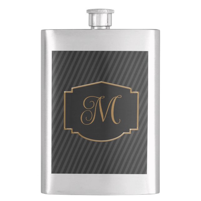 Elegantes, ausgeklügeltes Monogramm Flachmann (Vorderseite)