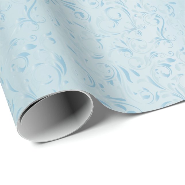 Elegantes Baby-Blau des Damast-Entwurfs-| Geschenkpapier (Rolleneckpunkt)
