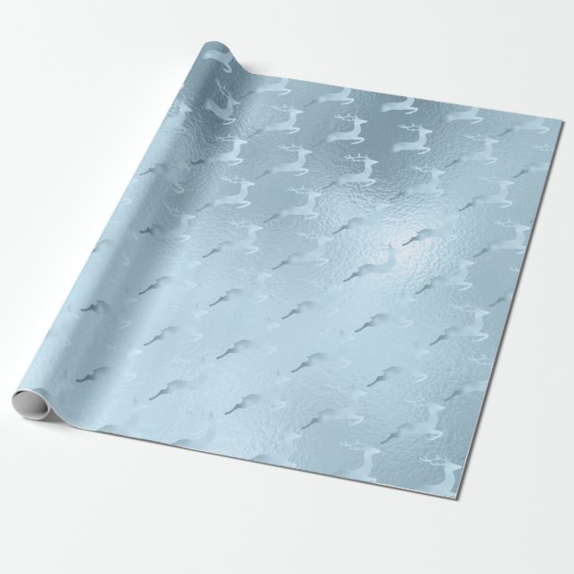 Elegantes Baby-Blue Weihnachtsrentiermuster Geschenkpapier (Ungerollt)