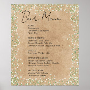 Elegantes Baby-Breath-Blumen-Hochzeitsbar-Menü-Sch Poster